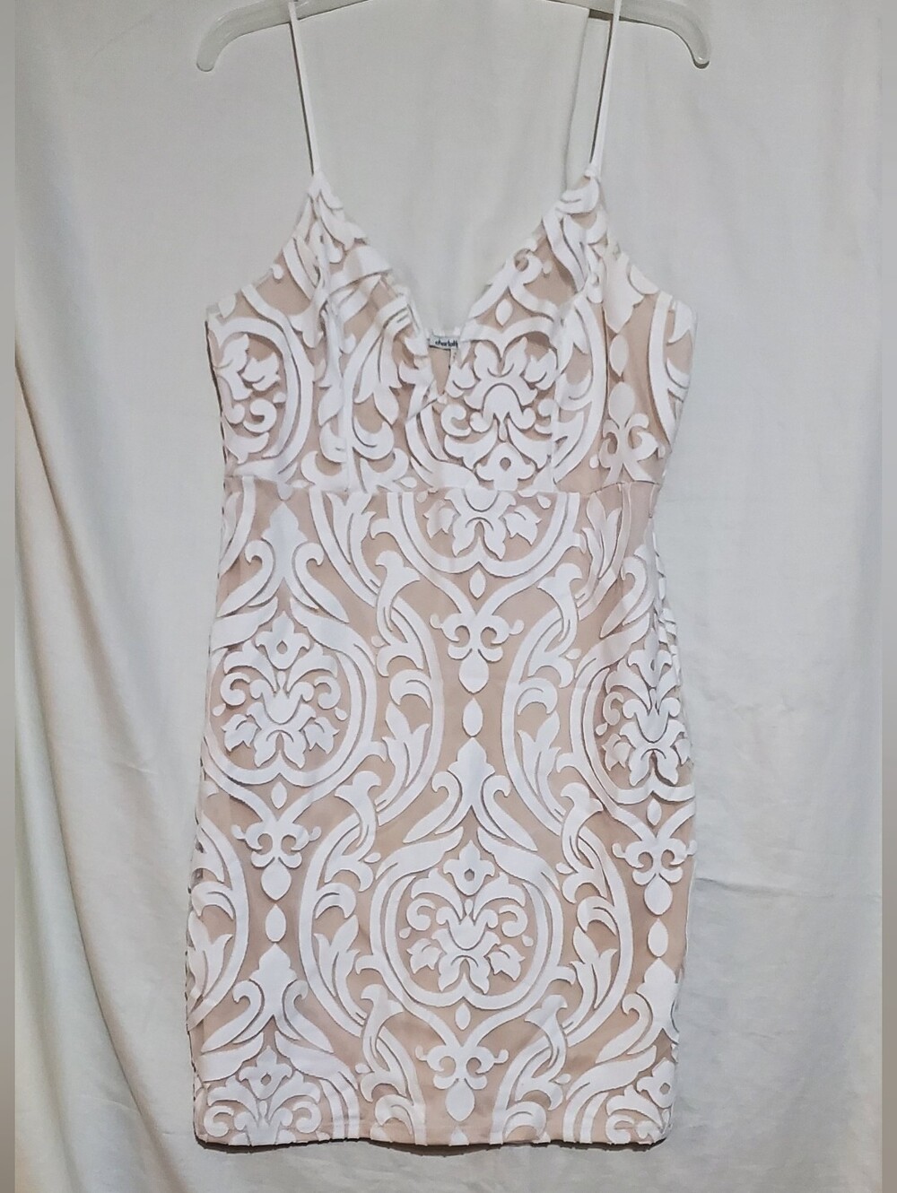 Charlotte Russe Beige Dress with White Ornate Overlay